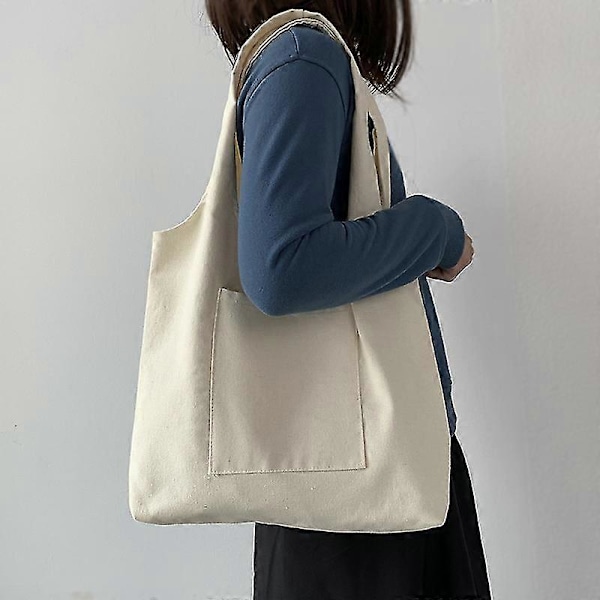 Tomt Canvas Axelväska Dam Handväska Återanvändbar Livsmedelsförvaring Vikbar Vardaglig Tygväska Miljövänliga Shoppingväskor För Kvinnor Sac