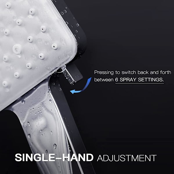 Dusjhode, høytrykksdusjhode med 6 moduser, kun dusjhode, universelt vannsparende stort dusjhode Silver Shower Head and Hose