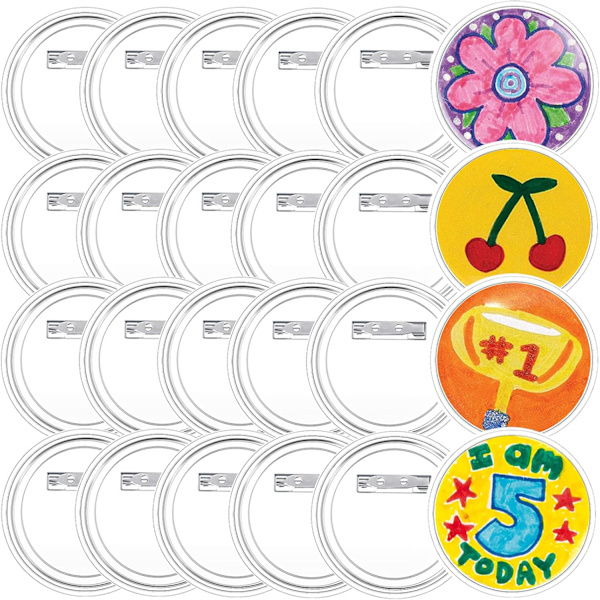 20-pack akryl knappar genomskinliga märken, handgjorda knappmärken med stift, märkestillverkningssats för barn, DIY-märkeshantverksmaterial för skolaktiviteter fest 2.28 Inch