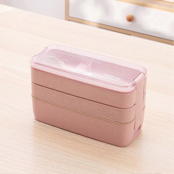 Bärbar Bento Box, 3-lagers Lunchlåda, 900ML Matlåda i Vetestrå, Grön