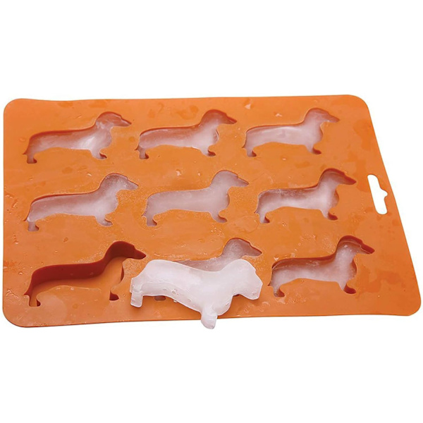 Dachshund-formet silikone isterningform og bakke