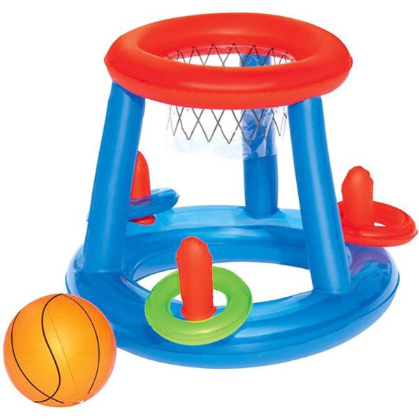 Oppblåsbart sett, interaktivt kasteleketøy i bassenget, flytende basketballkurv med baller og ringer