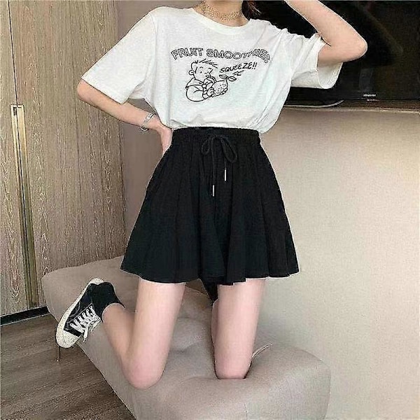 JWL-Shorts Dam Sommar Hög Midja Svart All-match Ins Fritid Lös Sweat Mode INS Kvinnlig Dragsko Koreansk Stil 3XL Streetwear