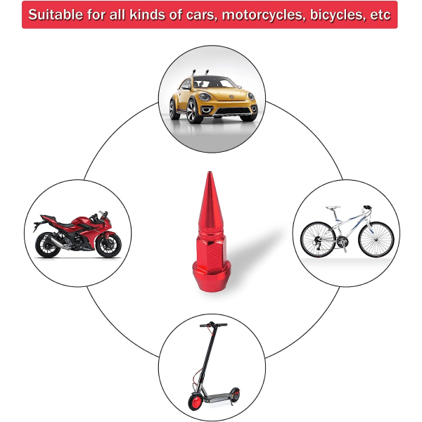 45mm terävät alumiiniset varrensuojat, 4kpl pölynkestävät renkaan pyörän varren suojukset autoille, maastoautoille, kuorma-autoille, polkupyörille ja moottoripyörille (punainen)