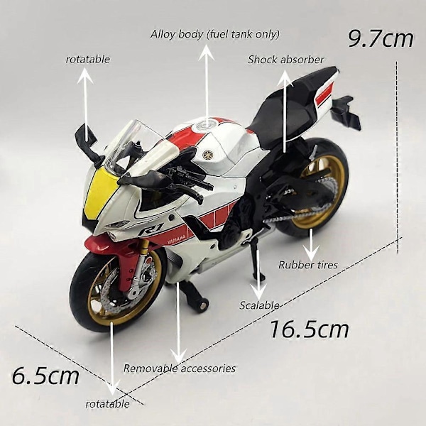 1/12 Mittakaavan Yamaha YZF-R1M Moottoripyörämalli Leikkiauto Seosvalettu Simulaatiomallit Moottoripyörä Kokoelma Koriste Poikien Leikkikalut Lahjat Black