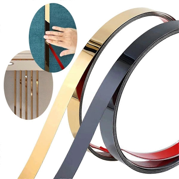 Speil Selvklebende Flate Dekorative Linjer Stripe Vegg Klistremerke Bakgrunn Vegg Studere Tak Kanting Svart Silver