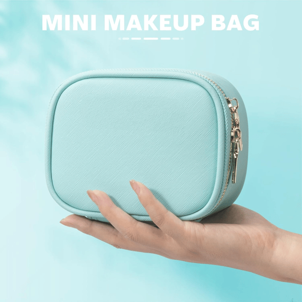 Mini makeuptaske med 3-mode LED-spejl - Bærbar justerbar lysstyrke kosmetikarrangør til polfest, arbejde og touch-ups Blue
