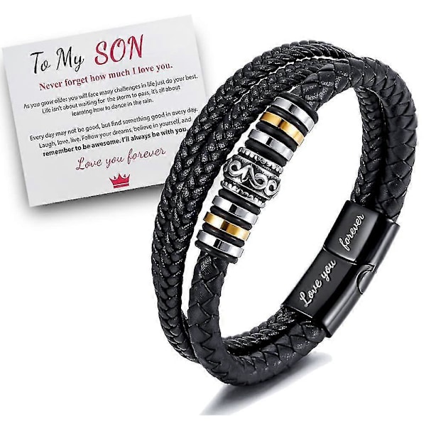Til min sønn Elsker deg for alltid Flettet armbånd i lær med gavekort love you forever to son 20cm