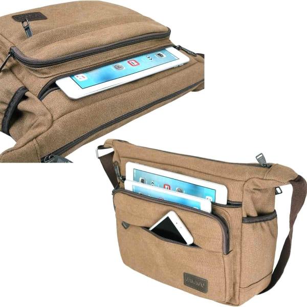 Vattentät budväska axelväska 13 tum multi canvas crossbody väska för män casual lätt utomhus fiskeväska camping Coffee