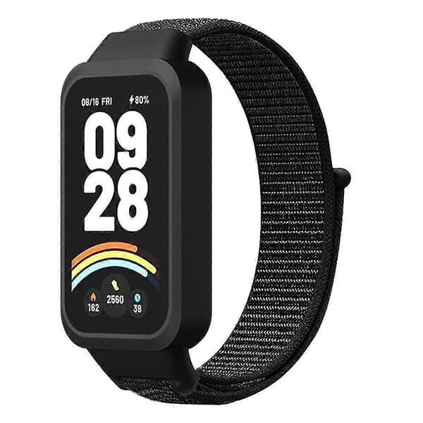 Til Xiaomi Smart Band 9 Active Redmi Band 3 Nylonrem med velcrodesign Urrem Multicolor Dark Black