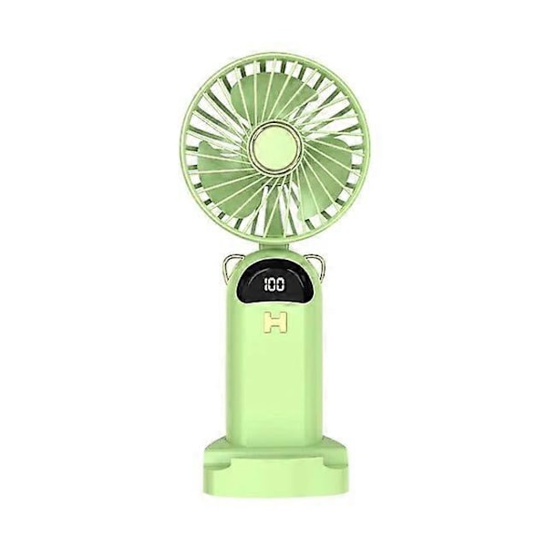Drivna Handfläktar Mini Portabel Handhållen Fläkt Student Liten Fläkt Digital Display Vikbar Skrivbords Aromaterapi USB-laddning Hängande Hals Elektrisk Fläkt Light green