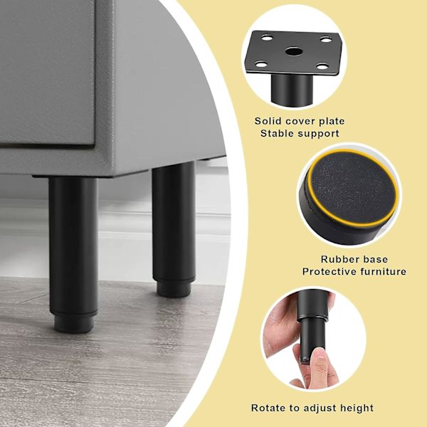 Justerbare Skabben 2 stk Justerbare Sengben Heavy Duty 18-30cm Sorte Metal Møbelben Indtrækkelige Møbelstøttefødder Skabserstatning