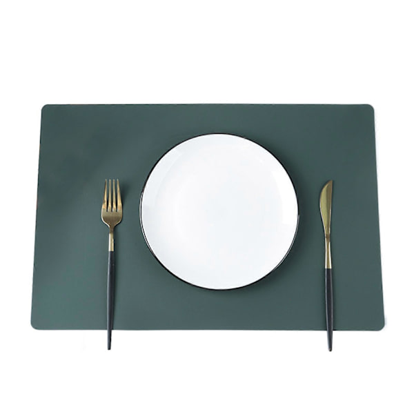 Faux Läder Underlägg Värmebeständiga Halksäkra Bordstabletter Fläcktåliga Återanvändbara Rektangulära Design Underlägg för Hemkök Dekoration Matbord Green