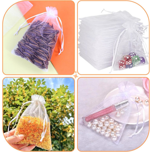 100 stk Organzaposer, 10x15cm Hvite Organza Smykkeposer, Snøretrekk Gaveposer, Tyllpose, for Bryllupsgaver Smykker