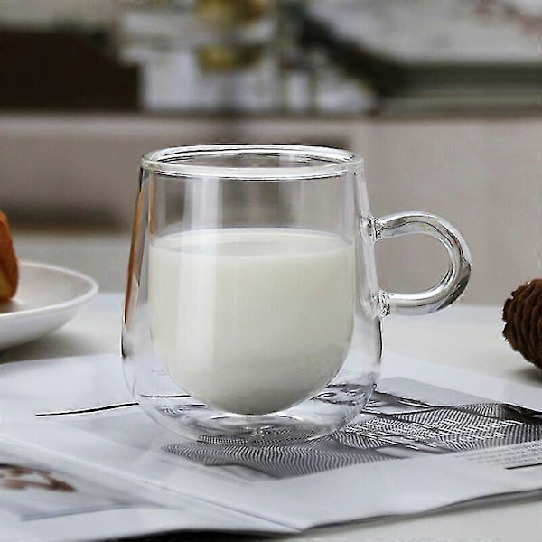 50ml/150ml/280ml Dubbelväggiga Kaffekoppar i Glas Med Handtag, Set om 2 50ml