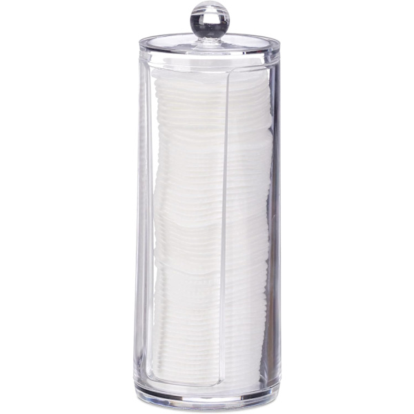 Bomuldsrondel Dispenser med låg, Plastik, Makeup, Opbevaring Badeværelse & Sminkebord, 20 x 7 cm, Transparent, polystyren