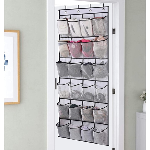 Over dør skooppbevaring arrangør hengende skoholderholder 24 store nettlommer for garderobedør ryddig med henger White