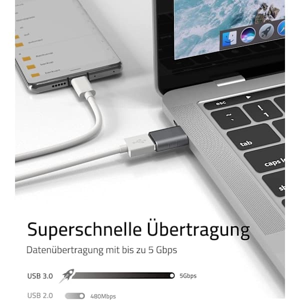 USB 3.2 - USB-C OTG-sovitin 10 Gbps hopea hopea Silver