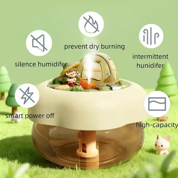 LED Stemningslys Luftfugter med Aroma Diffuser, 3-i-1 Ultralyd til Soveværelse, Kontor & Børneværelse green