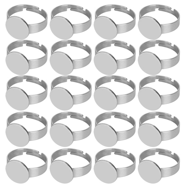20 st platta ringbaser justerbara rostfritt stål halvfabrikat DIY smyckestillbehör 12 mm