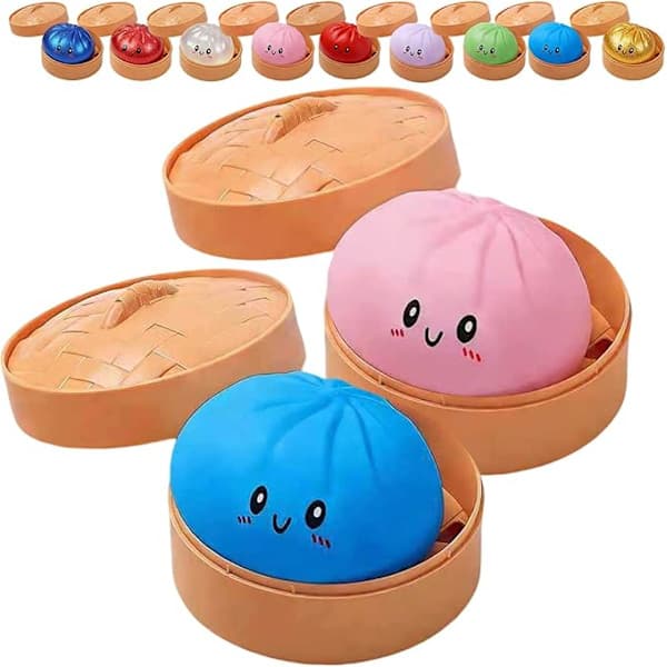 Glitter Dumpling, Glitter Dumpling Squishy med æske, Dumpling Sensorisk Klemmelegetøj til Stresslindring Blå+Pink Blue+Pink