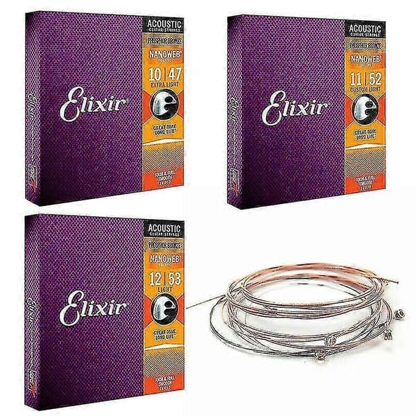 3 stk. Elixir akustisk guitarstrenge Nanoweb Phosphor Bronze Light