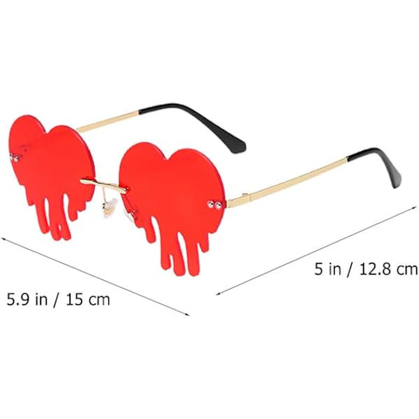 Nyhet Solglasögon för Kvinnor Smältande Droppande Glasögon Hjärtformade Ramlösa Solglasögon Färgade Linser 1 Par Rosa