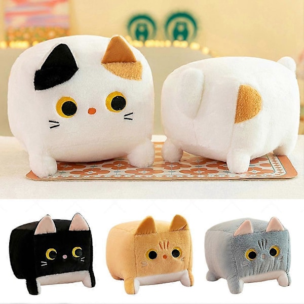 Söt Fyrkantig Plush Katt Leksak Fluffig Svart Katt Kudde Fylld Djur Plush Dock Black 20cm