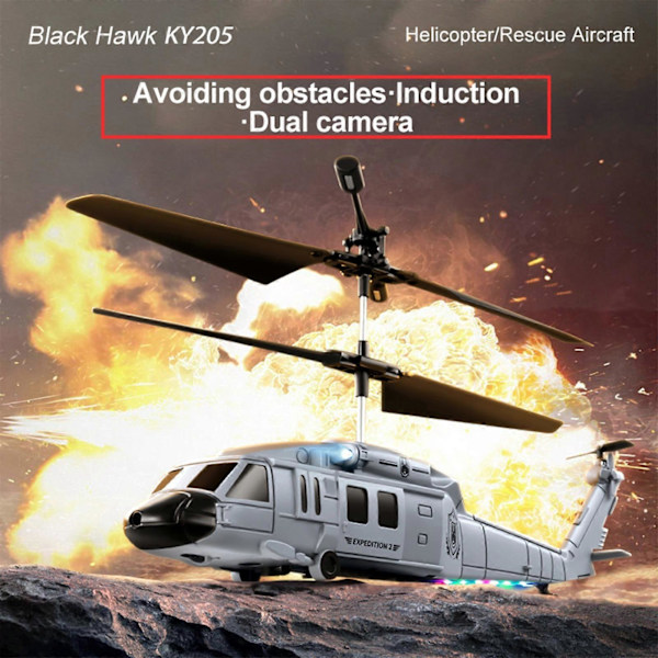 Fjärrstyrd Helikopter med Hinderundvikande och 1080P Dubbel Kamera, 2.4GHz 3.5CH RC Helikopter med LED-lampor, OneKey Start och Landning, Höjdhållning, Gray