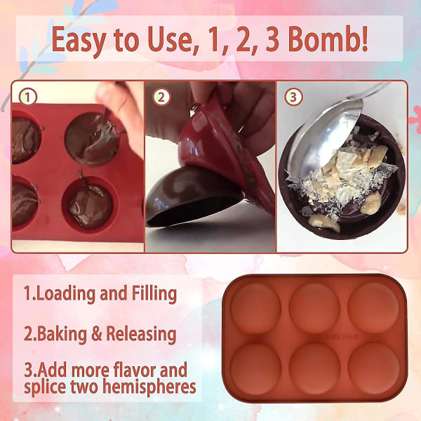 3 kpl puolipallomainen mould suklaapommien tekemiseen kaakaopommit, 6 reikää puolipyöreä