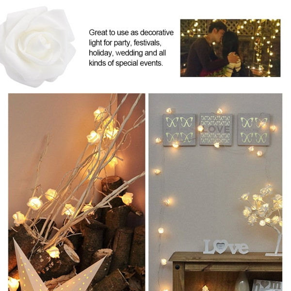 20 LED-lampor USB konstgjorda blomstersträngar rosfe-lampor för alla hjärtans dag bröllopsdekoration varmvit