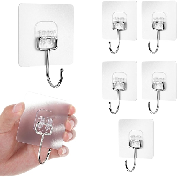 6Pcs Removable Sticky on Wall Hooks for Hanging, Waterproof Rustproof Towel and Coats Hooks for Bathroom Kitchen Office