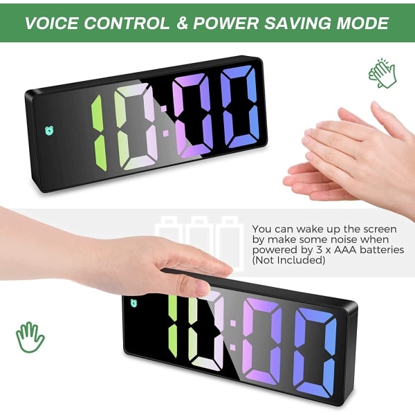 Digital väckarklocka, digital klocka med stor, färgstark LED-display