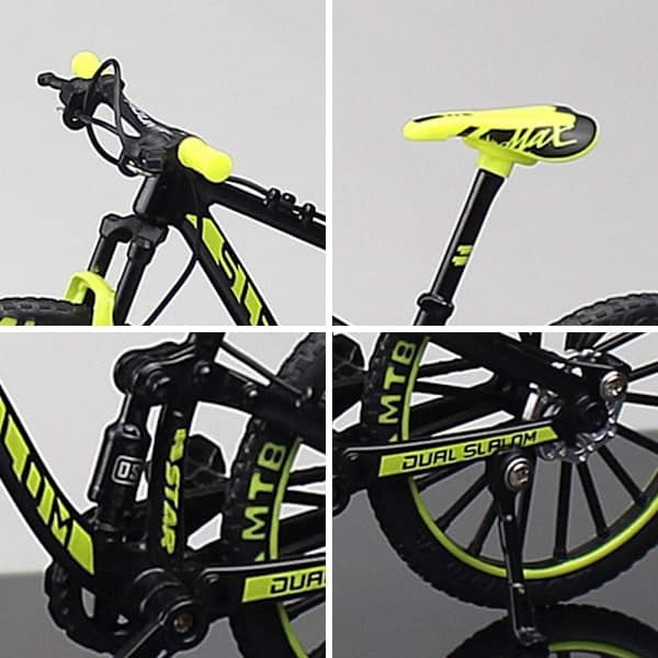 Mini Downhill Mountainbike Legetøj Legering Trykstøbt BMX Finger Cykelmodel til Samlinger (Sort/Grøn)