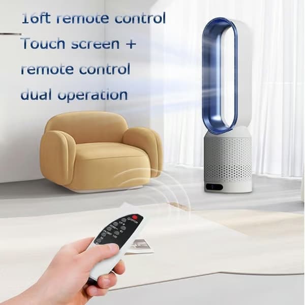 Bladeless gulv- og tårnventilator med 90° rotation, 120 min timer, 1-8 tilstande, berøringspanel og nem rengøring Blue