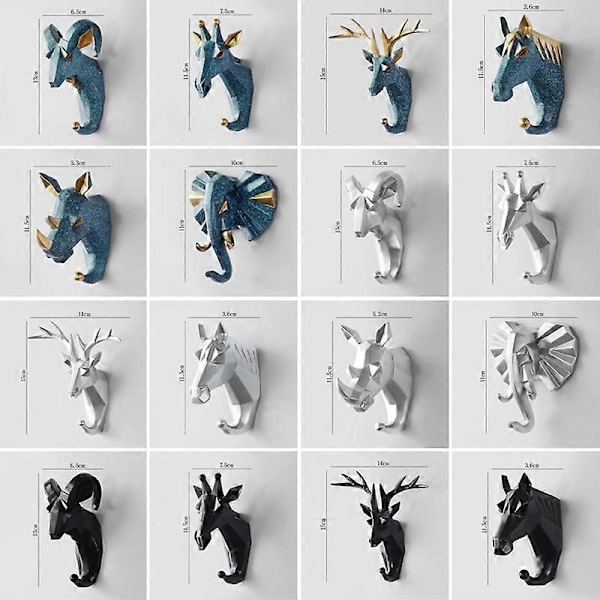 Harpiks Dyrehoved Krog Hængende Stativ Holder Væghængt Hjem Værelse Dekoration Frakke Hat Nøgle Krog Silver Goat
