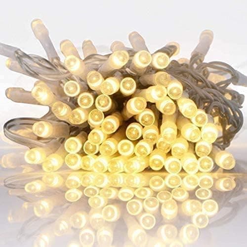 100 LED-lyslenke med batteri og timer - varm hvit
