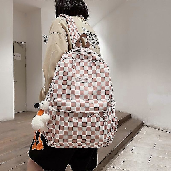 Rutiga Ryggsäck för Skolan, Unisex pink