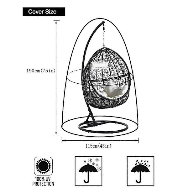 210D Överdrag för Hängande Uteplatsstol, Dammtätt och Vattentätt Skydd för Pod Swing Stol Black 115x190CM