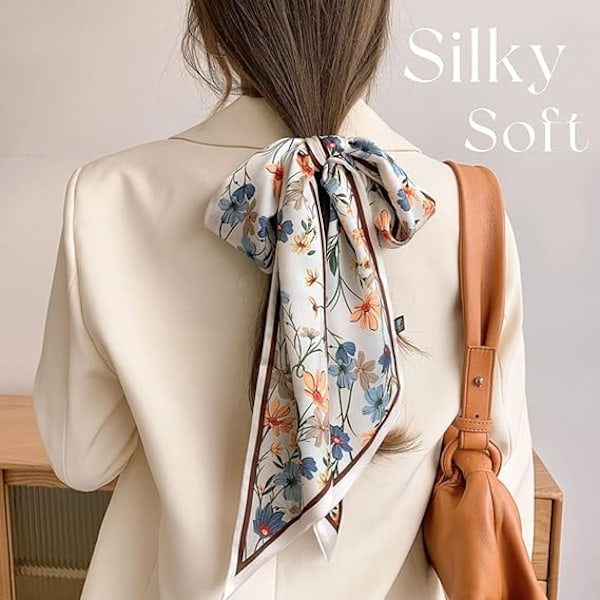 Hårbandana för Kvinnor Mode Silkeslen Satin Huvudduk Wrap Andningsbar Lätt Sjal för Handväska Tillbehör