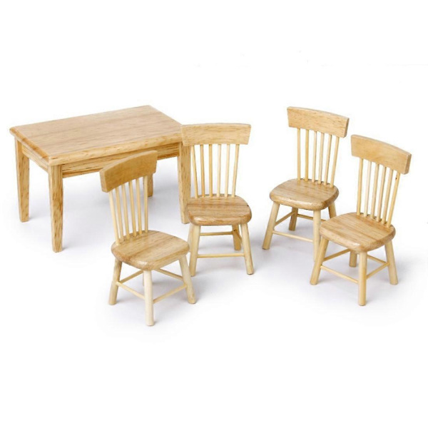5 st/set 1:12 Mini Dockhusmöbler Trämatbord Stolsset Fickleksak Wood