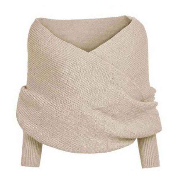 Stickad Vinter Håll Varmt Elegant För Fest Kvinnor Solid Halsduk Ärm Crochet Stickad Lång Mjuk Wraps Sjal Ny Creamy-white