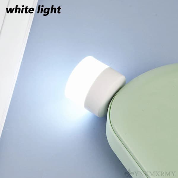 5-pakning USB bærbar LED mini nattlampe liten rund lampe HVIT WHITE