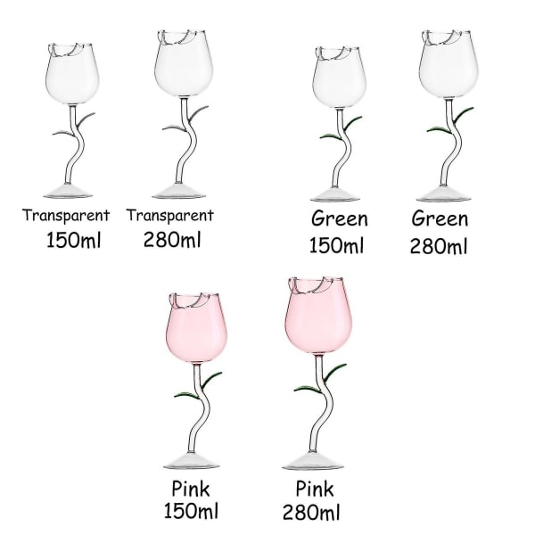Rosformiga vinglas i transparent glas för fest, bröllop, Alla hjärtans dag, hållbara, kreativa, 150 ml, dryckesglas, rosa, 150 ml