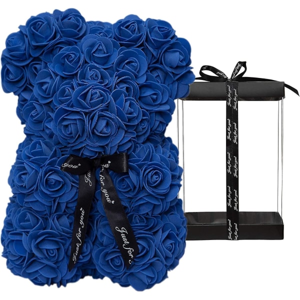 Rose Björn Rose Nalle Blomma present Svart låda eller alla hjärtans dag Jubileum Mors dag Julårsdagar Bröllopsduschar - helt handgjorda 10 tum Royal Blue