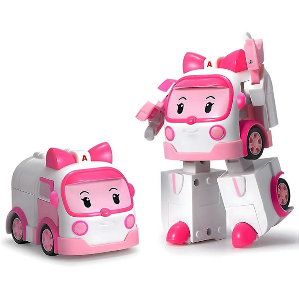 Robocar Poli Amber Transformerrobot, 4\" Transformerbar Legetøjsfigur Køretøjer Gaveguide til Børn, Nødhjælpskøretøjs Legesæt, Julegave Fødselsdag