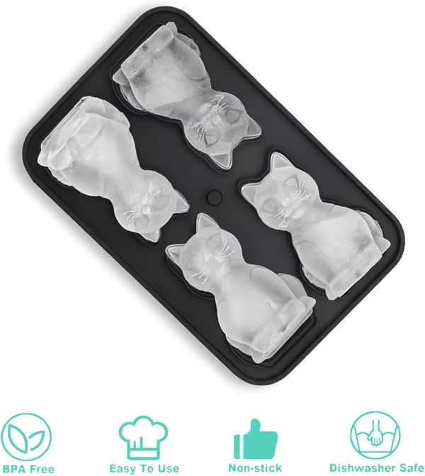 Isbakke med katteform - 3D katteformede forme til whisky bourbon, 4-hullers store sjove forme