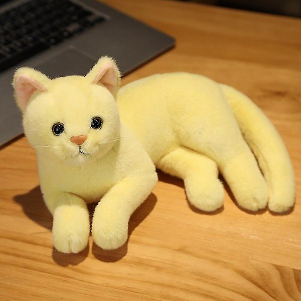 4 Farger 31cm INS Som Ekte Liggende Katt Plysjdukke Fylt Rene Farger Grå Hvit Gul Kattunge Leke Kjæledyr Dyr Barn Gave Yellow