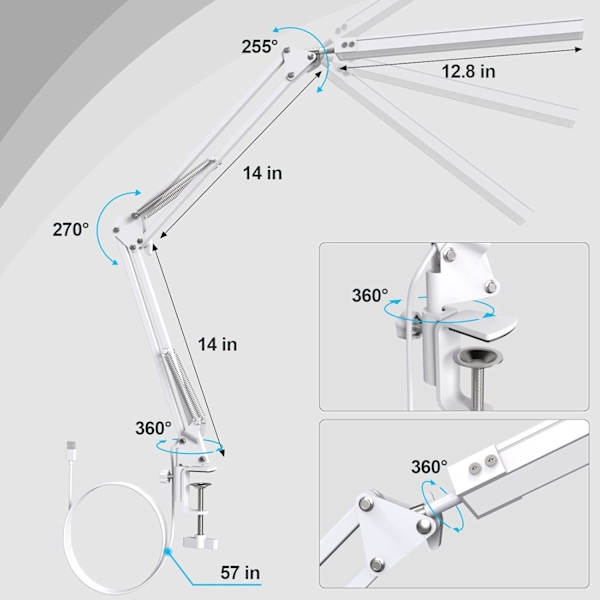 LED Skrivebordslampe - Clip-on LED Skrivebordslampe - Øyebeskyttelse - 3 Lysmoduser, 10 Lysstyrker