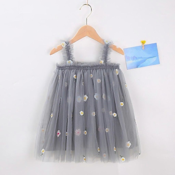 Baby Princess Hängselklänning för Flickor Spädbarn Blommig Volang Mesh Ärmlös Klänning Småbarn Sommar Vardagskläder 110CM A